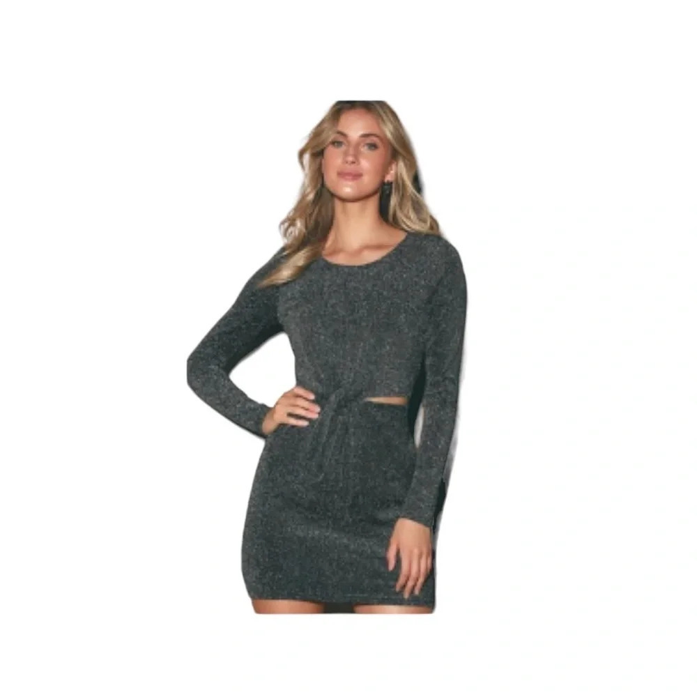 Lulus Metallic, Lined, Twist Knot, Long Sleeve Cocktail Dress, Size Medium